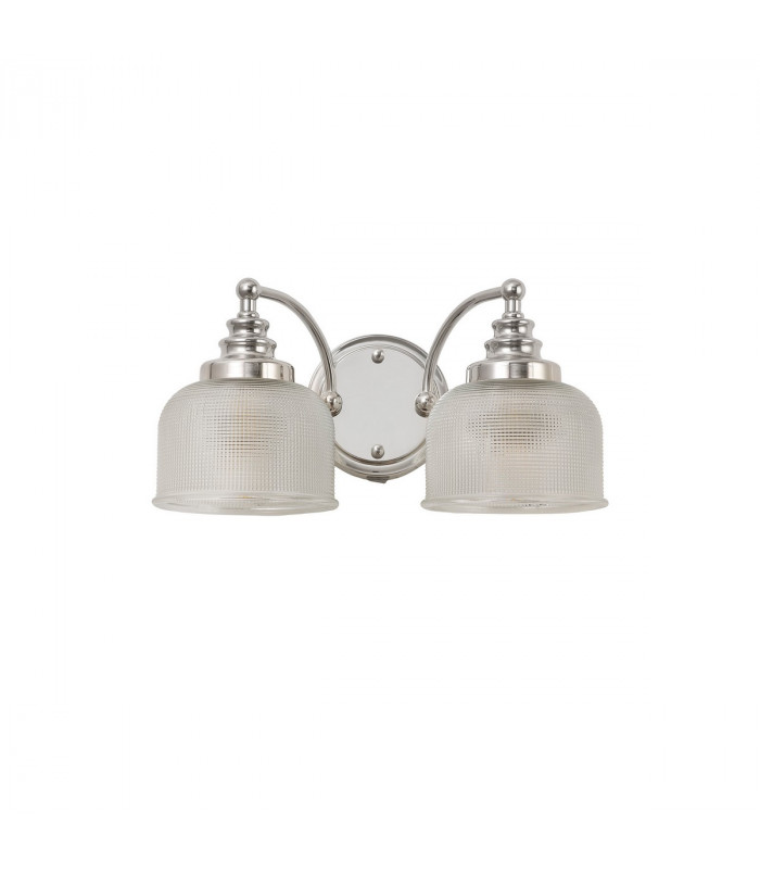 DeRuyter Switched Wall Lamp 2 Light E27 Polished Nickel Prismatic Glass-4