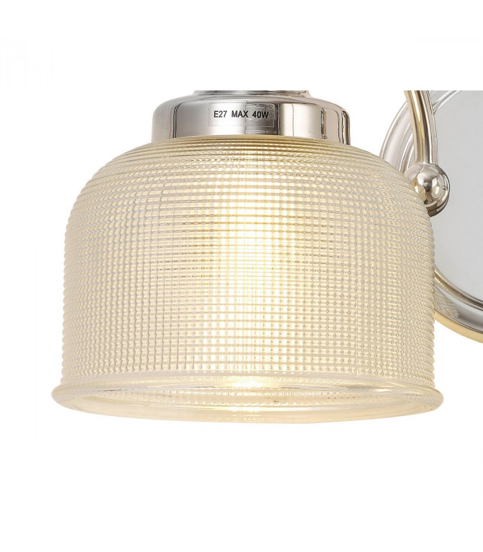 DeRuyter Switched Wall Lamp 2 Light E27 Polished Nickel Prismatic Glass-7