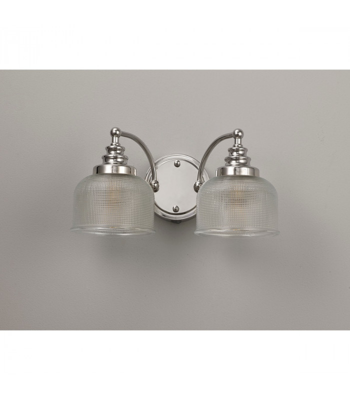 DeRuyter Switched Wall Lamp 2 Light E27 Polished Nickel Prismatic Glass-8