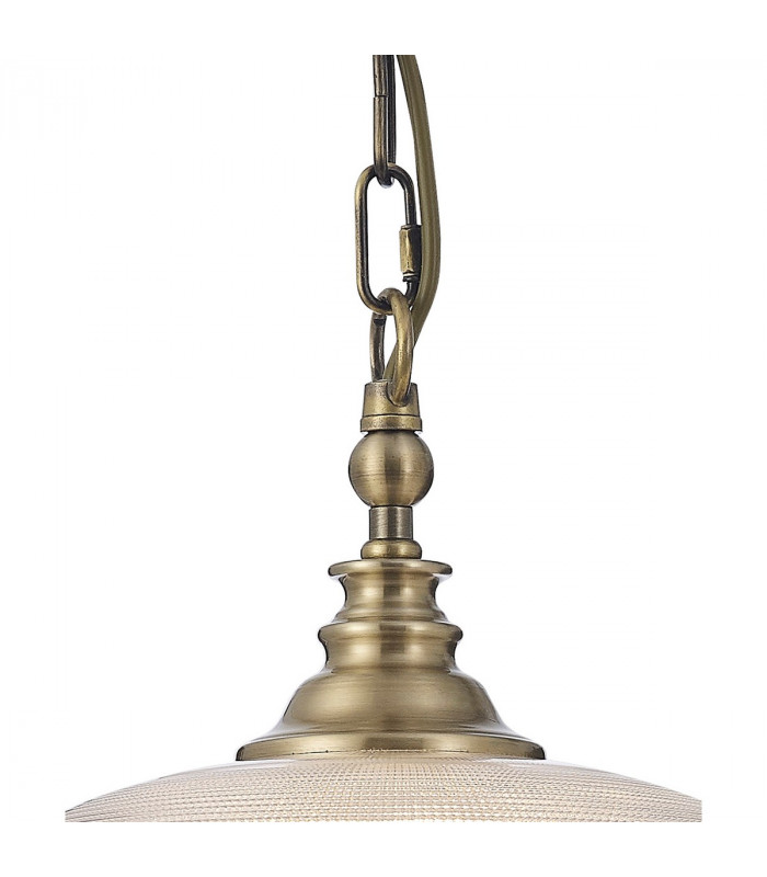 DeRuyter Flush Single Ceiling Pendant Adjustable E27 Antique Brass Prismatic Glass-8