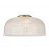 DeRuyter Flush Single Ceiling Pendant Adjustable E27 Antique Brass Prismatic Glass-9