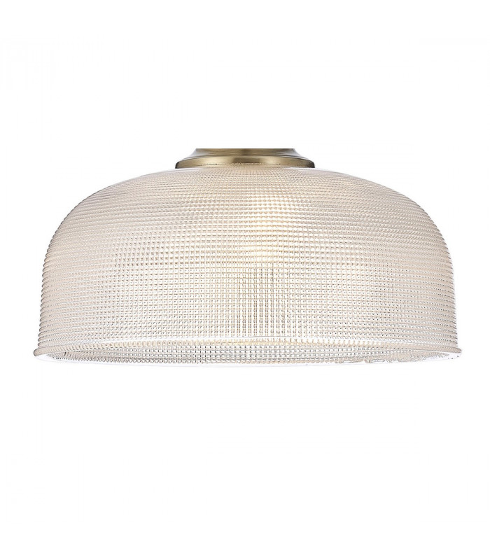 DeRuyter Flush Single Ceiling Pendant Adjustable E27 Antique Brass Prismatic Glass-9