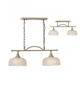 DeRuyter Semi Flush Ceiling Pendant Bar 2 Light Adjustable E27 Antique Brass Prismatic Glass-1