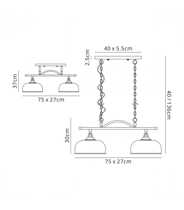 DeRuyter Semi Flush Ceiling Pendant Bar 2 Light Adjustable E27 Antique Brass Prismatic Glass-2