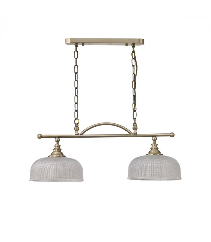 DeRuyter Semi Flush Ceiling Pendant Bar 2 Light Adjustable E27 Antique Brass Prismatic Glass-4