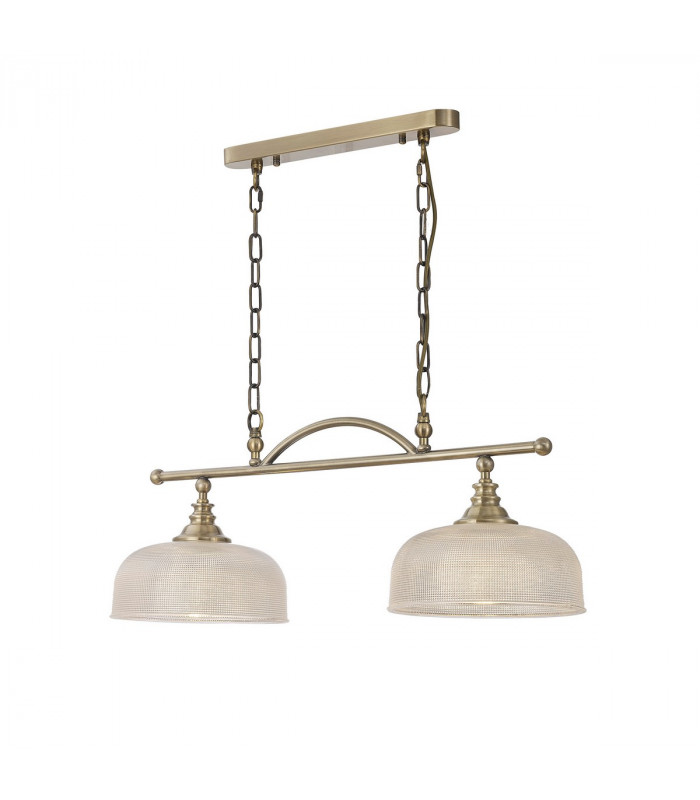 DeRuyter Semi Flush Ceiling Pendant Bar 2 Light Adjustable E27 Antique Brass Prismatic Glass-5