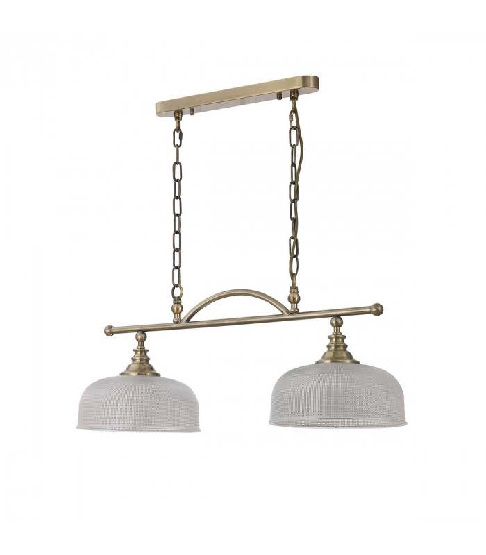 DeRuyter Semi Flush Ceiling Pendant Bar 2 Light Adjustable E27 Antique Brass Prismatic Glass-6