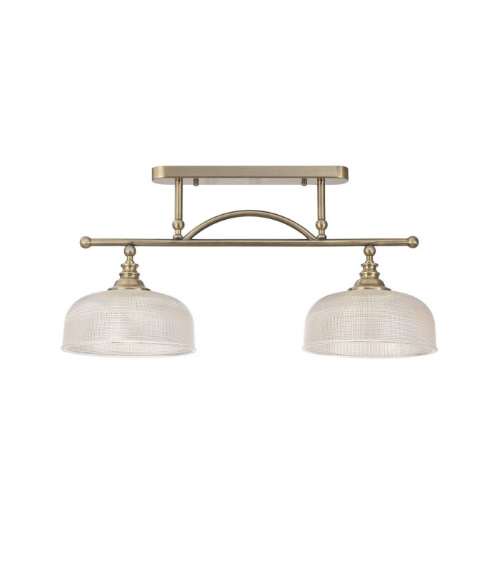 DeRuyter Semi Flush Ceiling Pendant Bar 2 Light Adjustable E27 Antique Brass Prismatic Glass-7
