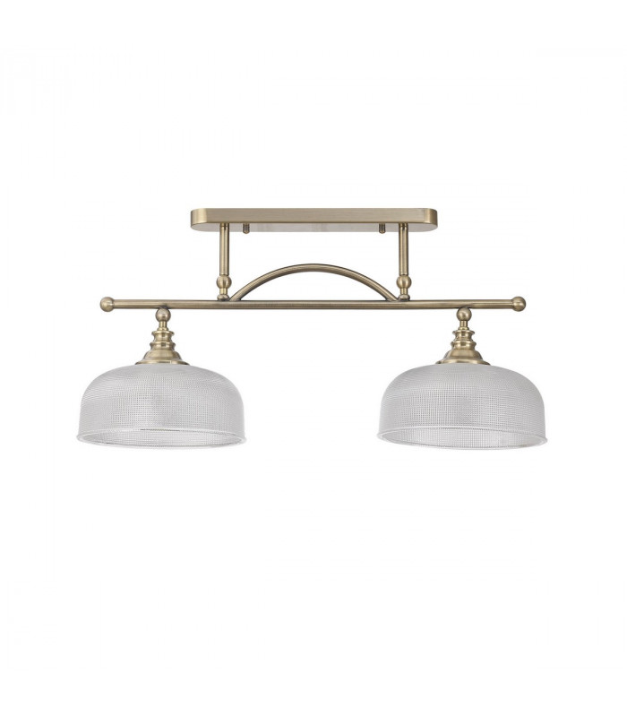 DeRuyter Semi Flush Ceiling Pendant Bar 2 Light Adjustable E27 Antique Brass Prismatic Glass-8