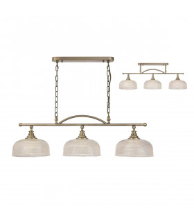 DeRuyter Semi Flush Ceiling Pendant Bar 3 Light Adjustable E27 Antique Brass Prismatic Glass-1