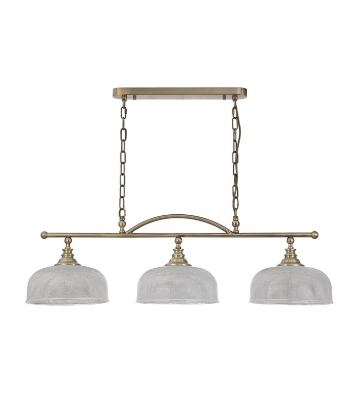 DeRuyter Semi Flush Ceiling Pendant Bar 3 Light Adjustable E27 Antique Brass Prismatic Glass-4