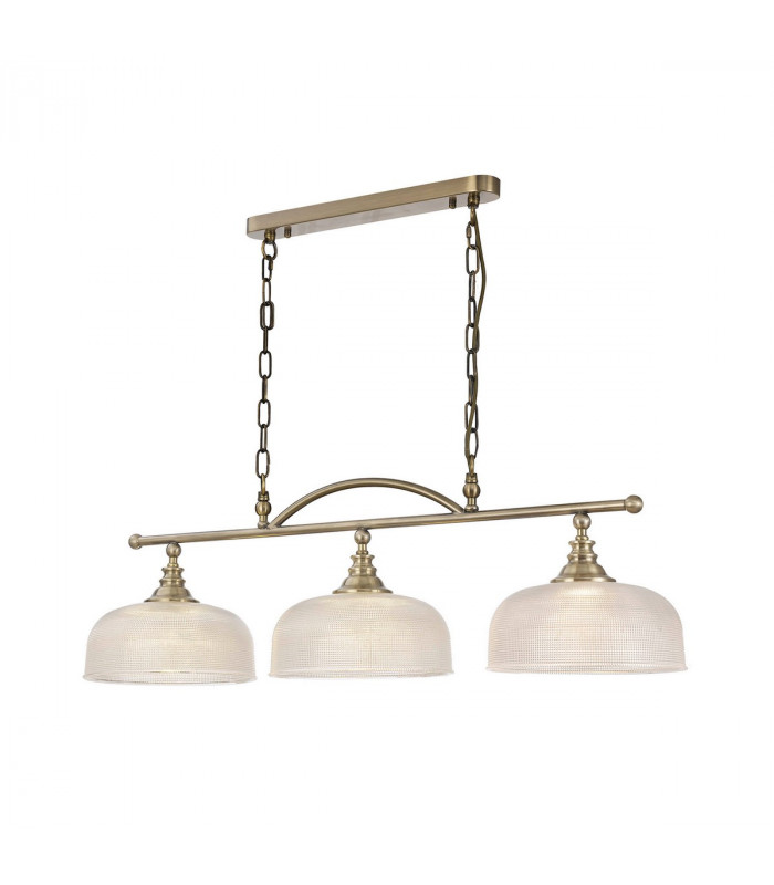 DeRuyter Semi Flush Ceiling Pendant Bar 3 Light Adjustable E27 Antique Brass Prismatic Glass-5
