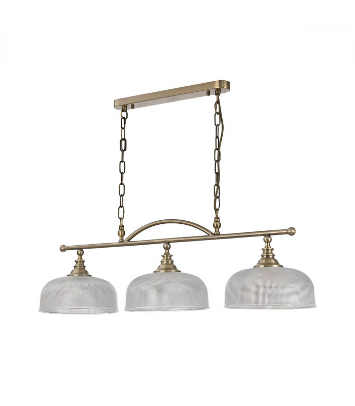 DeRuyter Semi Flush Ceiling Pendant Bar 3 Light Adjustable E27 Antique Brass Prismatic Glass-6