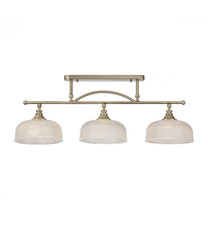 DeRuyter Semi Flush Ceiling Pendant Bar 3 Light Adjustable E27 Antique Brass Prismatic Glass-7