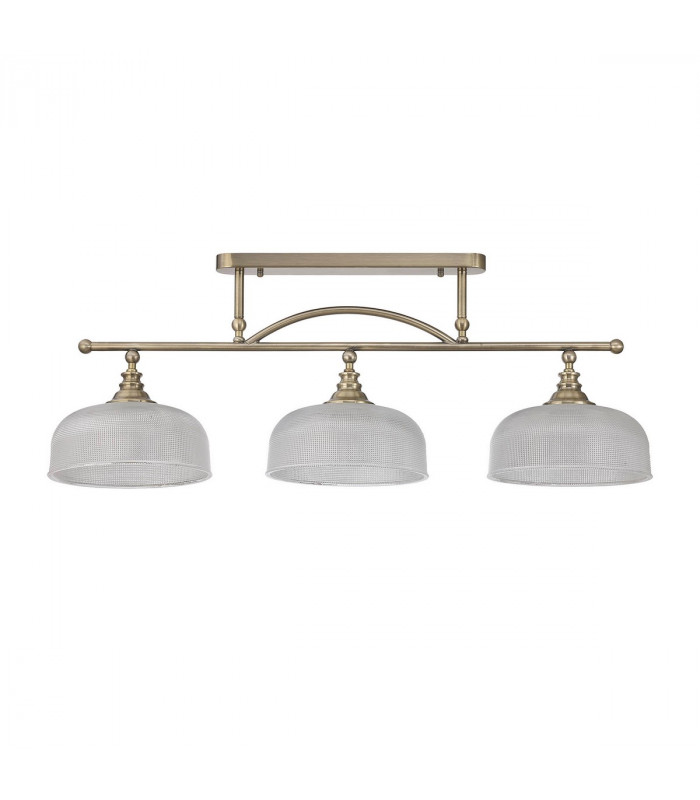 DeRuyter Semi Flush Ceiling Pendant Bar 3 Light Adjustable E27 Antique Brass Prismatic Glass-8