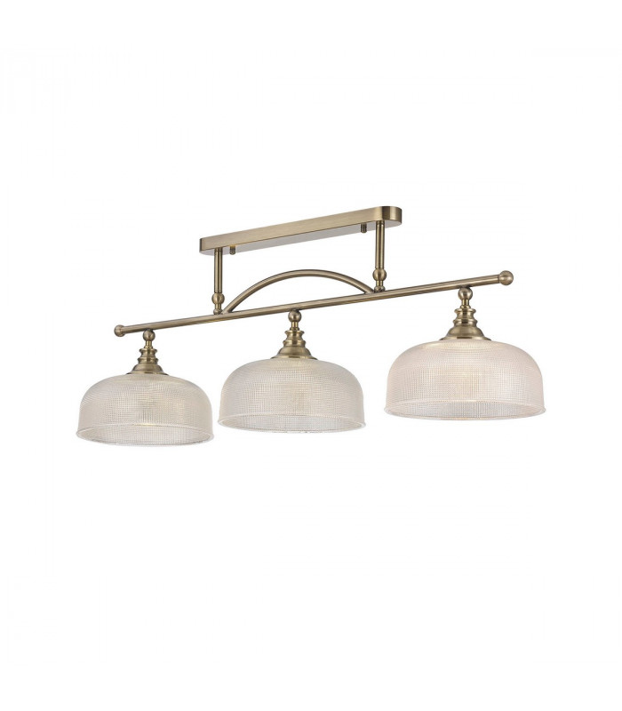 DeRuyter Semi Flush Ceiling Pendant Bar 3 Light Adjustable E27 Antique Brass Prismatic Glass-9