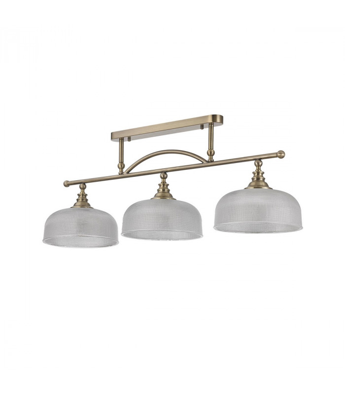 DeRuyter Semi Flush Ceiling Pendant Bar 3 Light Adjustable E27 Antique Brass Prismatic Glass-10