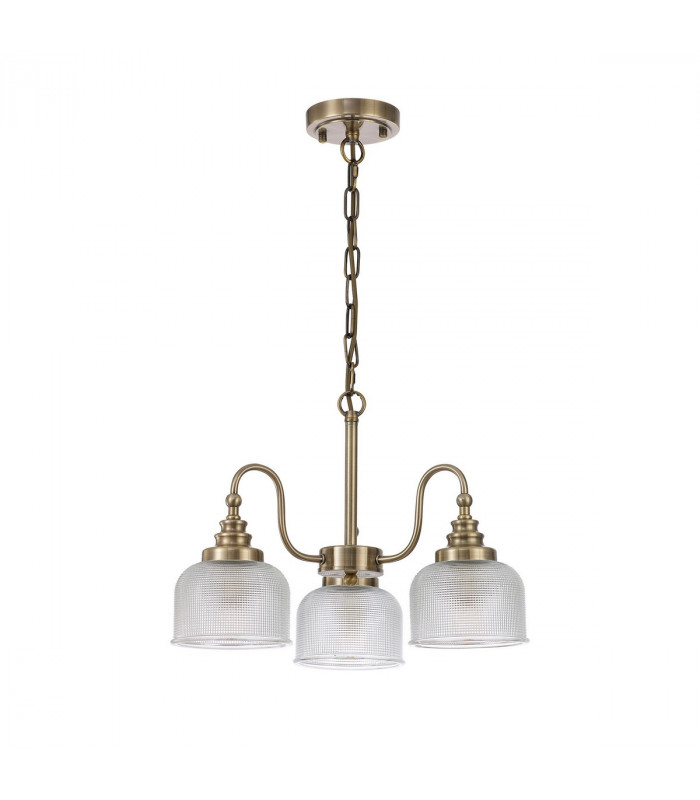 DeRuyter Semi Flush Ceiling Pendant 3 Light E27 Antique Brass Prismatic Glass-4