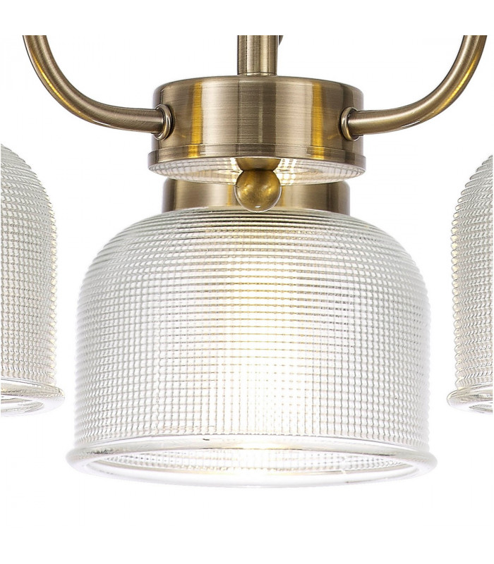 DeRuyter Semi Flush Ceiling Pendant 3 Light E27 Antique Brass Prismatic Glass-10