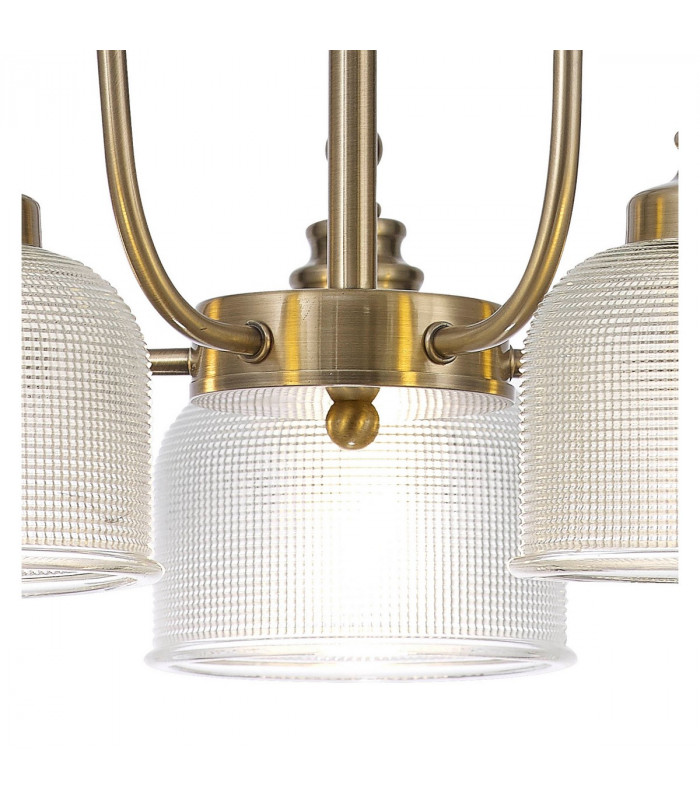 DeRuyter Semi Flush Ceiling Pendant 5 Light E27 Antique Brass Prismatic Glass-9