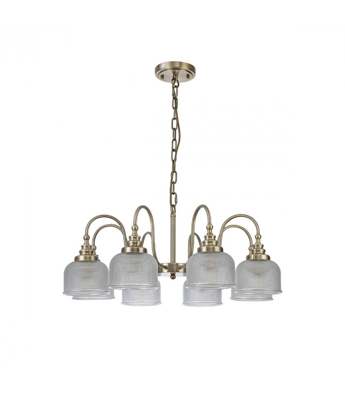 DeRuyter Semi Flush Ceiling Pendant 8 Light E27 Antique Brass Prismatic Glass-4