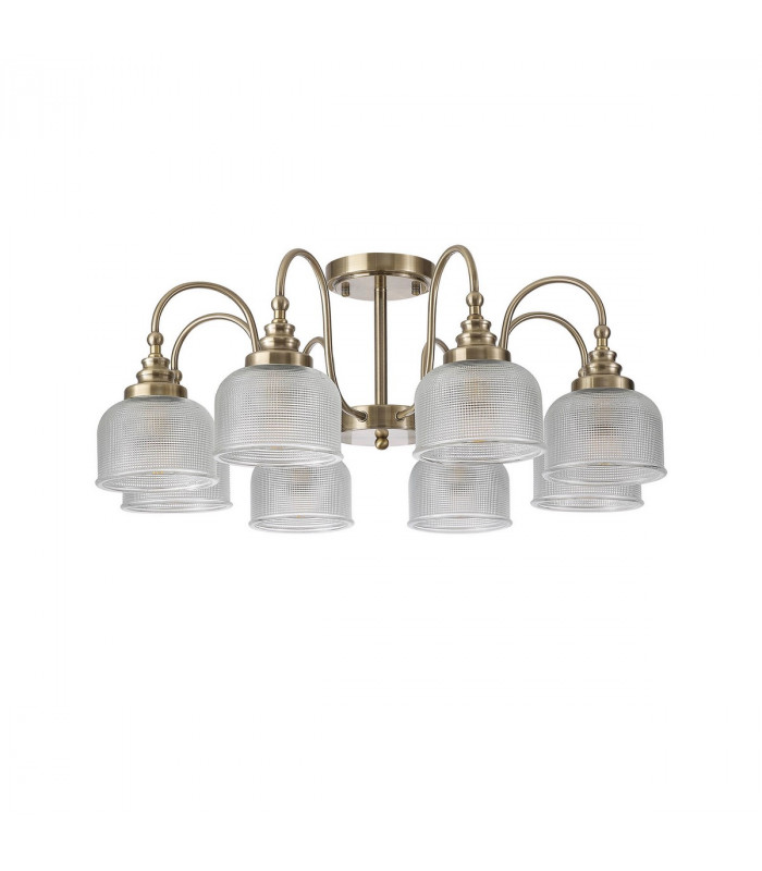 DeRuyter Semi Flush Ceiling Pendant 8 Light E27 Antique Brass Prismatic Glass-6