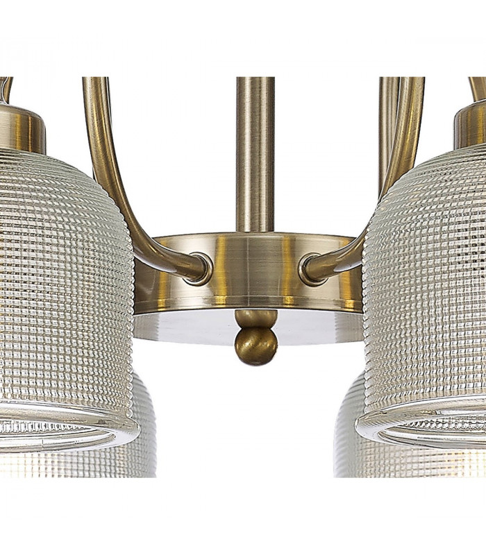 DeRuyter Semi Flush Ceiling Pendant 8 Light E27 Antique Brass Prismatic Glass-9