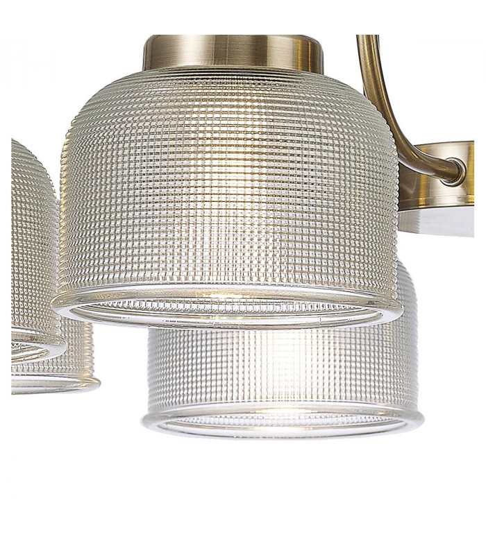 DeRuyter Semi Flush Ceiling Pendant 8 Light E27 Antique Brass Prismatic Glass-10