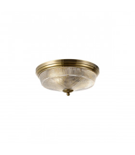 DeRuyter 2 Light E27 Flush Ceiling Lamp Antique Brass Prismatic Glass-1