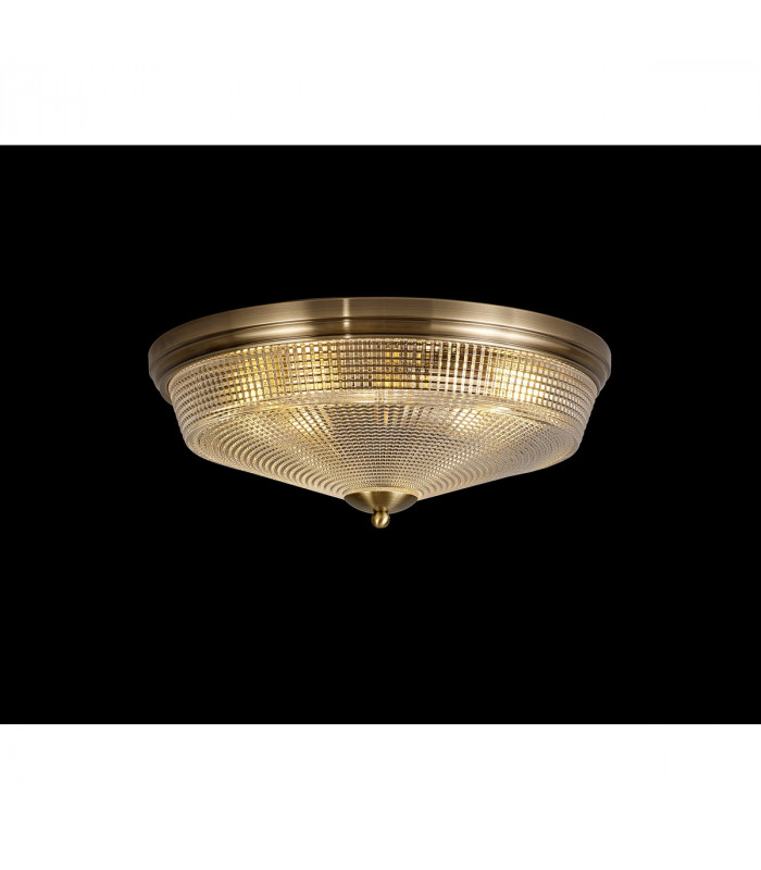DeRuyter 3 Light E27 Flush Ceiling Lamp Antique Brass Prismatic Glass-3