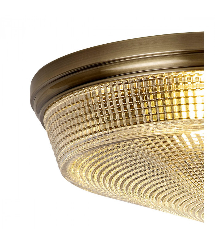 DeRuyter 3 Light E27 Flush Ceiling Lamp Antique Brass Prismatic Glass-5