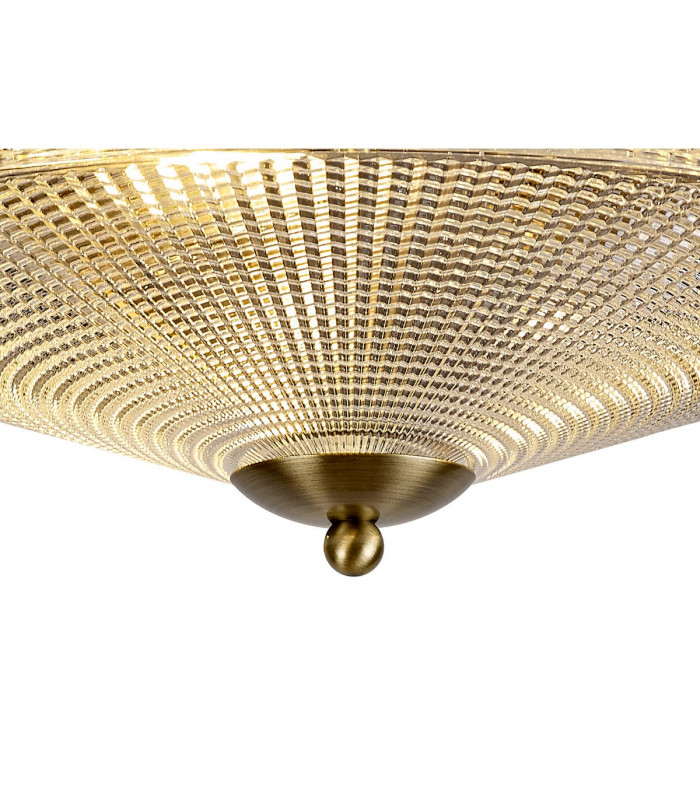 DeRuyter 3 Light E27 Flush Ceiling Lamp Antique Brass Prismatic Glass-7
