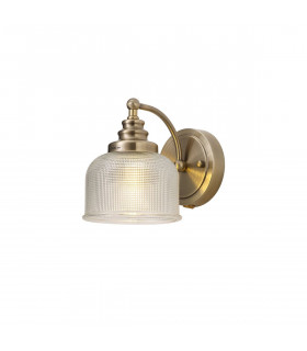 DeRuyter Switched Wall Lamp E27 Antique Brass Prismatic Glass-1