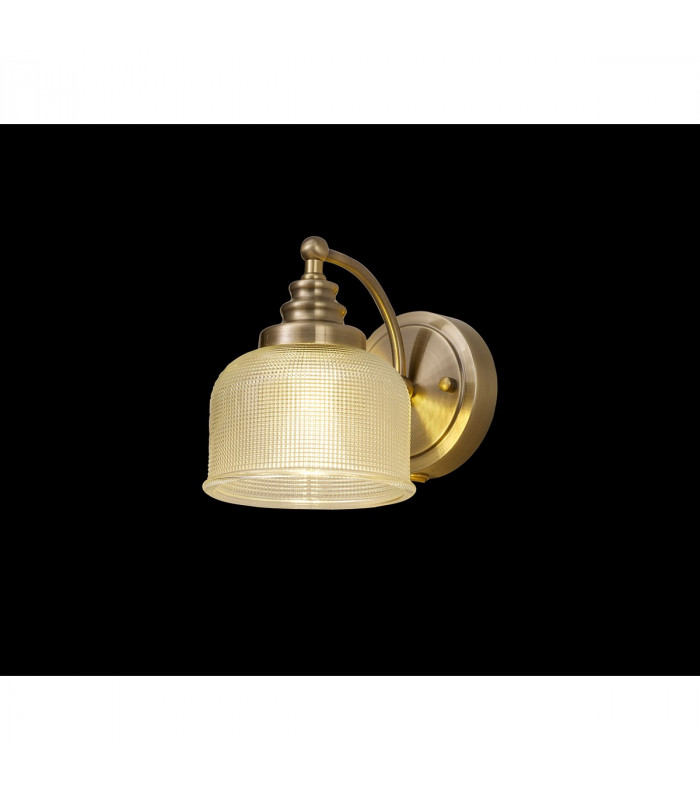 DeRuyter Switched Wall Lamp E27 Antique Brass Prismatic Glass-3
