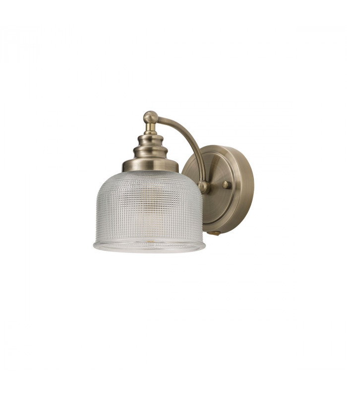 DeRuyter Switched Wall Lamp E27 Antique Brass Prismatic Glass-4