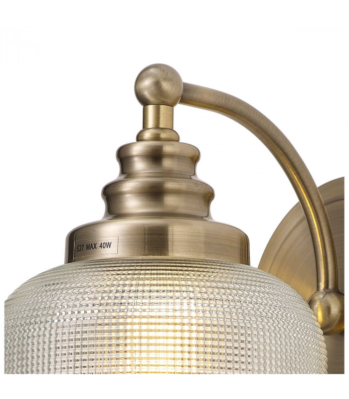 DeRuyter Switched Wall Lamp E27 Antique Brass Prismatic Glass-5