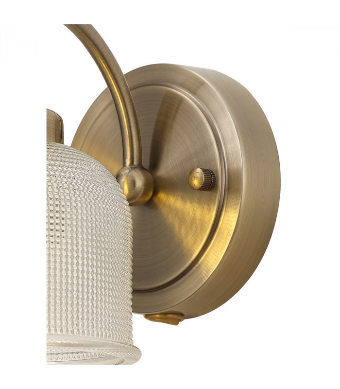DeRuyter Switched Wall Lamp E27 Antique Brass Prismatic Glass-6