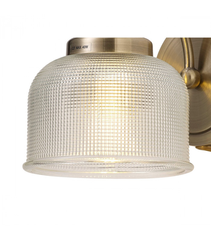 DeRuyter Switched Wall Lamp E27 Antique Brass Prismatic Glass-7