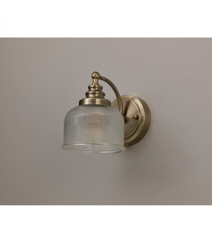 DeRuyter Switched Wall Lamp E27 Antique Brass Prismatic Glass-8