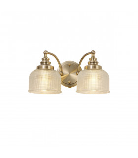 DeRuyter Switched Wall Lamp 2 Light E27 Antique Brass Prismatic Glass-1