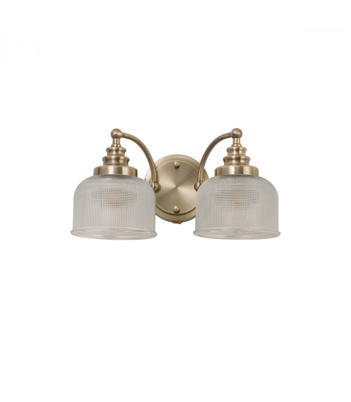 DeRuyter Switched Wall Lamp 2 Light E27 Antique Brass Prismatic Glass-4
