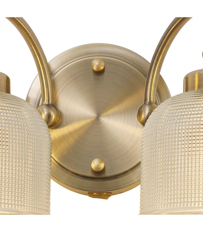 DeRuyter Switched Wall Lamp 2 Light E27 Antique Brass Prismatic Glass-5