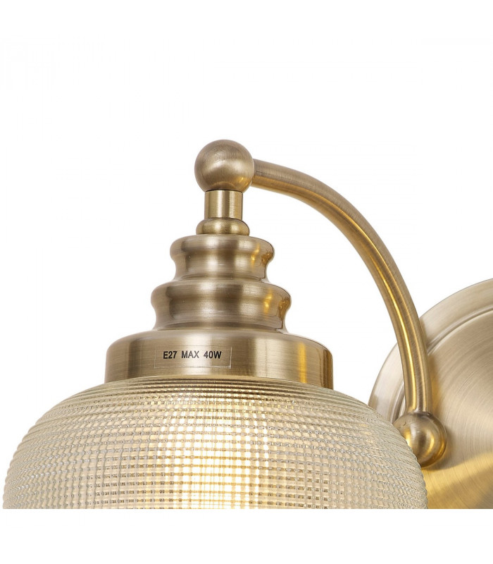 DeRuyter Switched Wall Lamp 2 Light E27 Antique Brass Prismatic Glass-6
