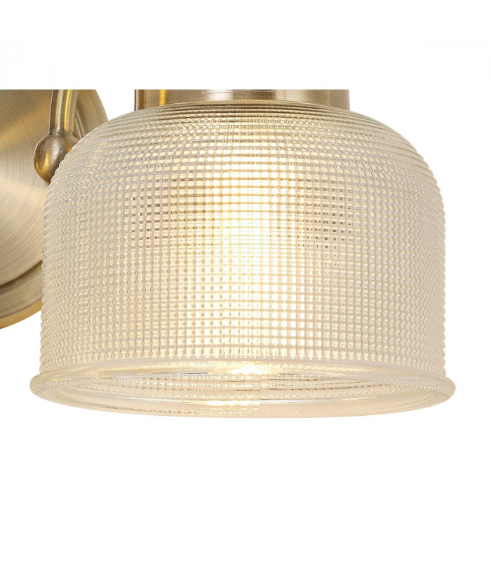 DeRuyter Switched Wall Lamp 2 Light E27 Antique Brass Prismatic Glass-7