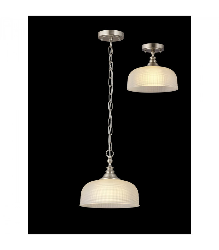 DeRuyter Flush Single Ceiling Pendant Adjustable E27 Satin Nickel Frosted Glass-3