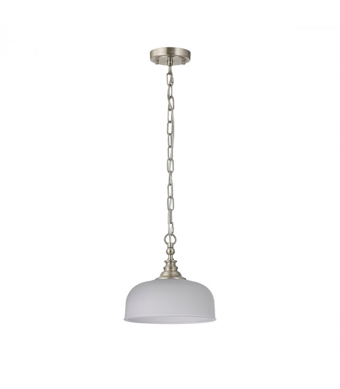 DeRuyter Flush Single Ceiling Pendant Adjustable E27 Satin Nickel Frosted Glass-4