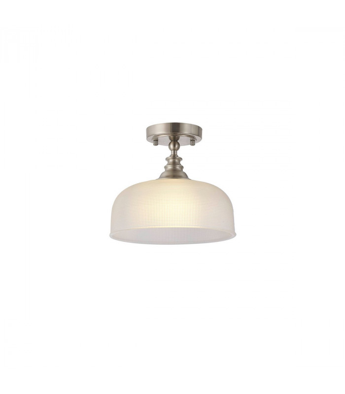 DeRuyter Flush Single Ceiling Pendant Adjustable E27 Satin Nickel Frosted Glass-5