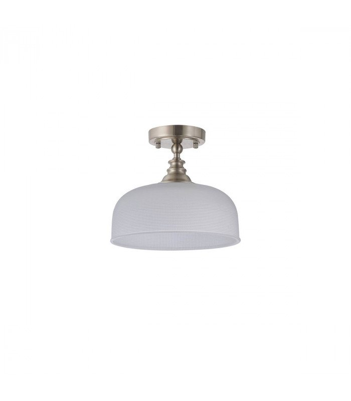 DeRuyter Flush Single Ceiling Pendant Adjustable E27 Satin Nickel Frosted Glass-6