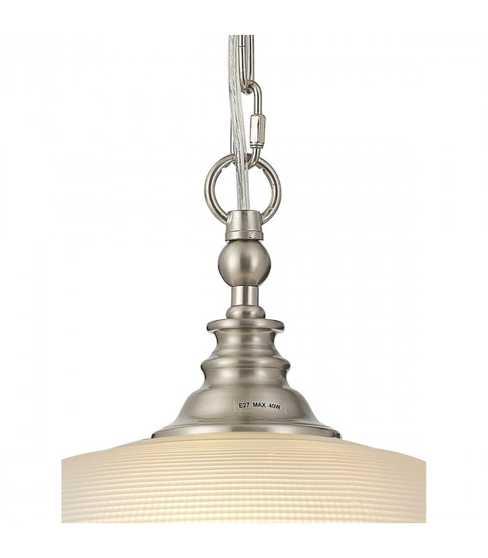 DeRuyter Flush Single Ceiling Pendant Adjustable E27 Satin Nickel Frosted Glass-8
