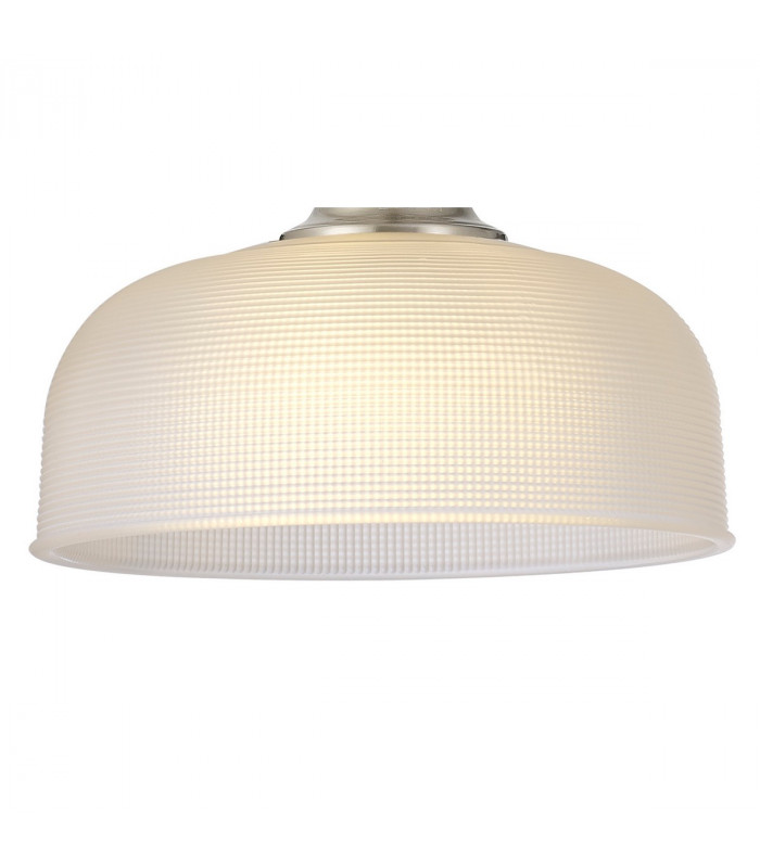 DeRuyter Flush Single Ceiling Pendant Adjustable E27 Satin Nickel Frosted Glass-9